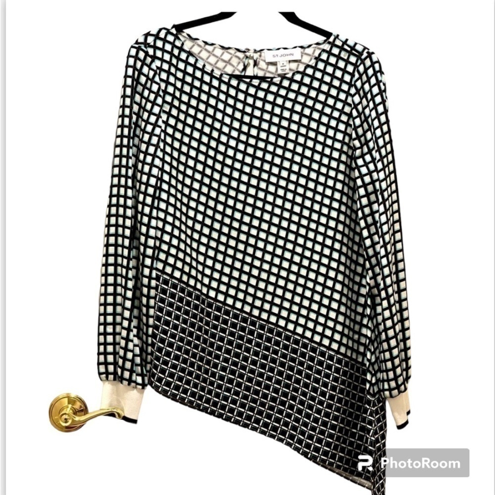 ST. JOHN Tunic Top Blouse 95% silk Asymmetrical medium